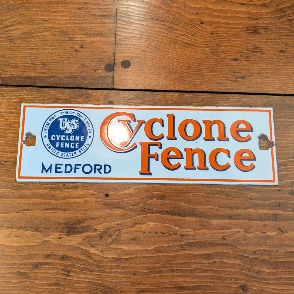 Cyclone Fence Sign — Aurora Mills